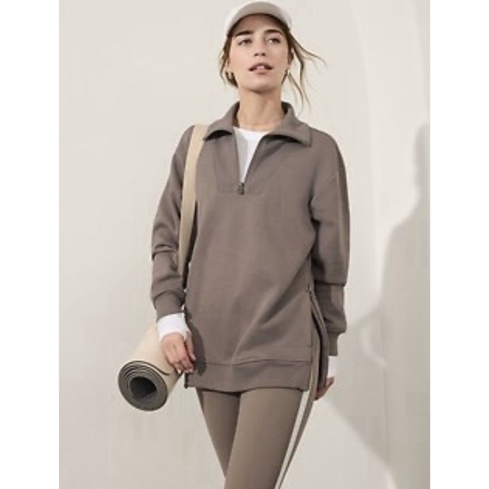 Athleta Women’s Long Sleeve Cozy Karma 1/2 Zip Sweatshirt Taupe Size SP Active